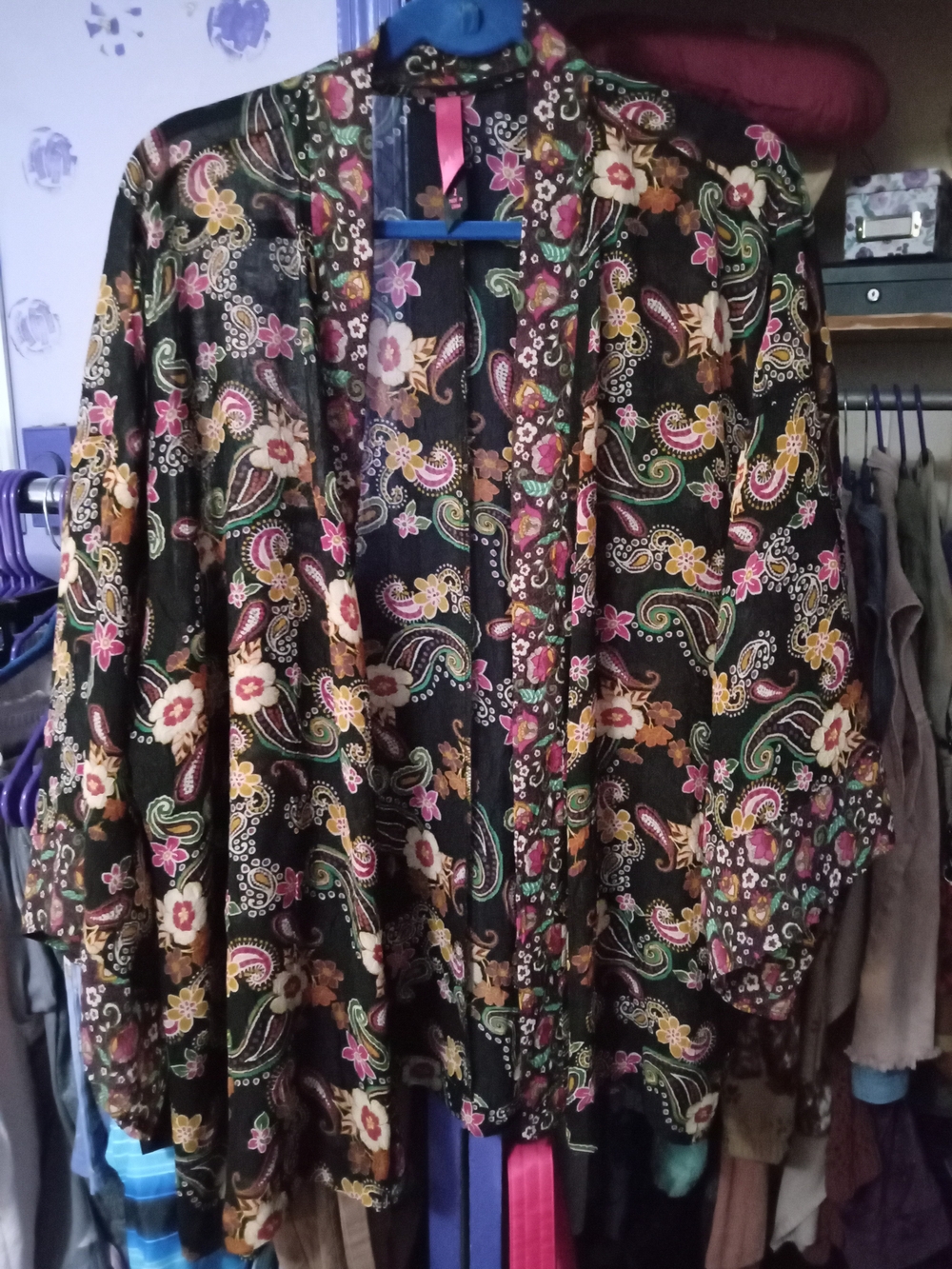 Pure Energy Brown Kimono with Green Floral Print